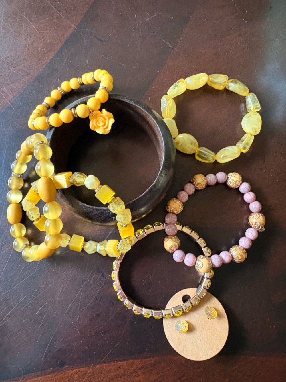 Vintage & Retro Yellow Accessory Jewelry Lot - Bangles, Bracelets & Earrings